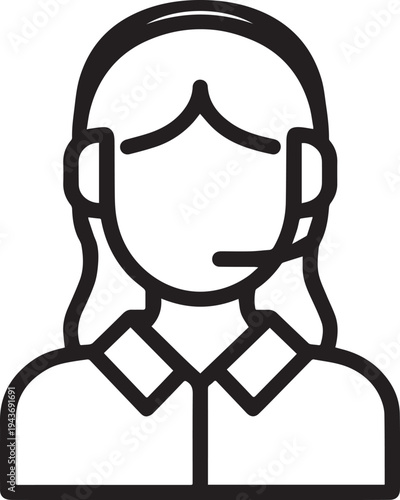 Hand Drawn Female Customer Service Agent Black and White Avatar Illustration in Minimal Line Art Style Design