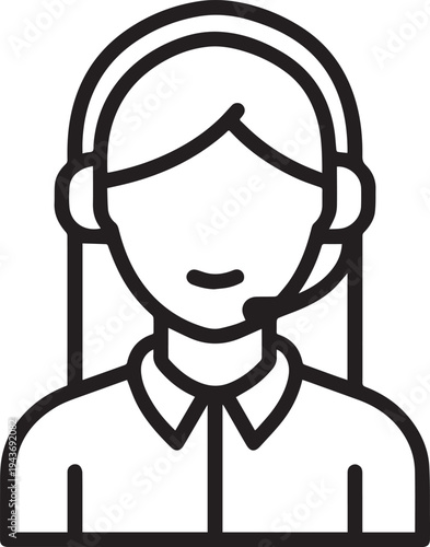 Hand Drawn Female Customer Service Agent Black and White Avatar Illustration in Minimal Line Art Style Design