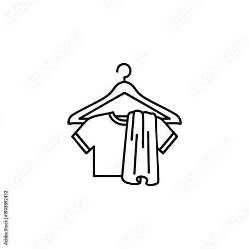 Black outline icon of a t-shirt and draped fabric on a hanger