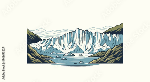 Glacier landscape illustration ice and water in a natural environment