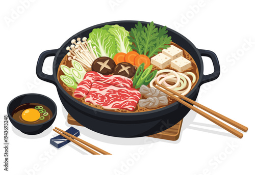 Asian Cuisine: A meticulously crafted visual of a flavorful hot pot, teeming with fresh ingredients, invites the viewer into the aromatic world of authentic Asian cuisine.