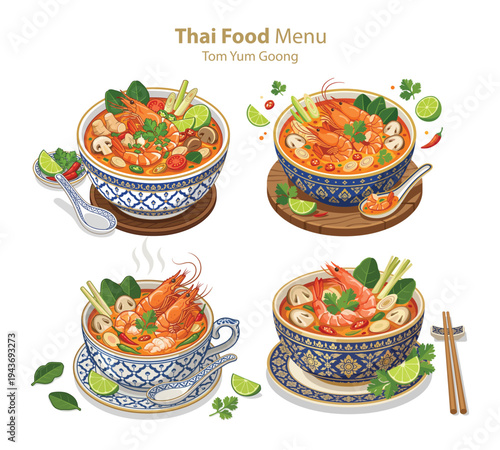 Thai Cuisine Showcase: A vibrant illustration presents a culinary journey through authentic Thai cuisine.