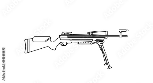 Sniper Rifle with Bipod and Scope - Line Drawing Illustration