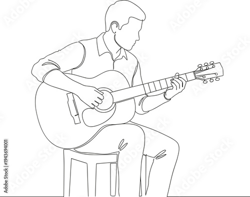 Guitar player silhouette illustration, acoustic music concept, artistic performance design, musician creativity, lifestyle, entertainment, passion, expression, sound, art
