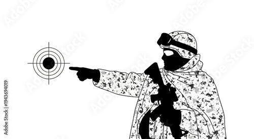 Soldier Aiming Rifle at Target, Military Action, Combat Training, Precision Shooting