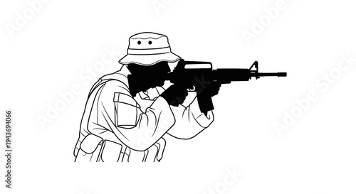 Soldier aiming rifle, tactical gear, military operation, combat readiness, armed forces