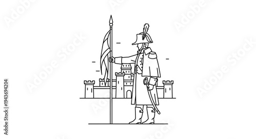 Soldier Guarding Castle with Flag