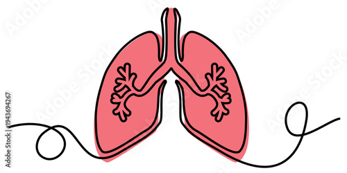 Editable continuous one line drawing lungs vector for modern respiratory apps. Ideal for symbolizing clean breath concepts, minimalist anatomy, and sleek medical biology.