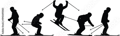 Ski jump silhouette illustration, winter sports concept, dynamic motion design, athlete performance, snow activity, adventure, energy, speed, technique, competition