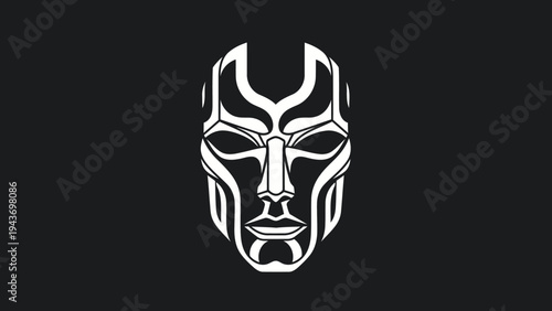 Tribal Mask Design White on Black Background.