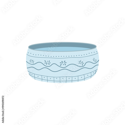 Traditional Thai Silver Bowl Phan with Water. Ornate silverware with ethnic pattern — flat vector illustration. Naive doodle heritage of Thailand design element for Songkran blessing ritual