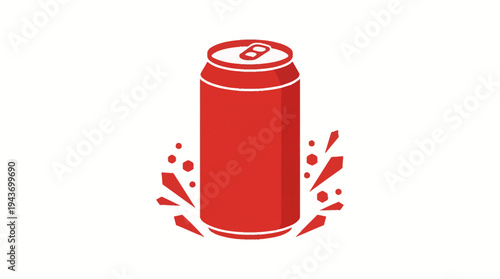 A vibrant red soda can is shown in the center of the image, with splashes of liquid erupting around it, suggesting a refreshing burst of flavor and effervescence