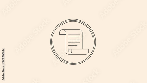 Vintage Scroll Document Icon Inside a Circle.