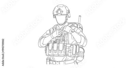 Soldier in tactical gear, preparing equipment, military, army, combat, action, readiness