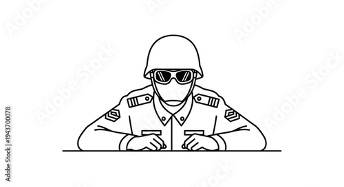 Soldier in uniform with helmet and goggles, front view, military theme