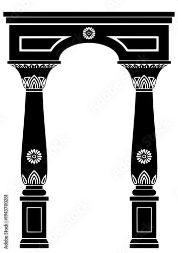 “Simple monochrome vector icon set of decorative architectural arches including gothic arch doorway, islamic horseshoe arch and roman round arch with pillars, thin line style.”