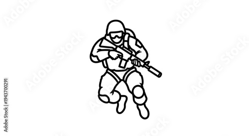 Soldier Running with Rifle, Tactical Gear, Military Action Silhouette