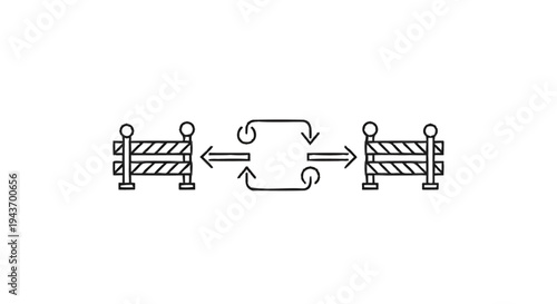 Two barriers with arrows indicating exchange and movement.