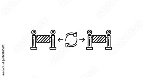Two barriers with arrows indicating exchange or transfer.