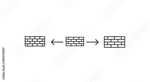 Three brick walls with arrows indicating distance between them.
