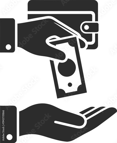 Hand holding a wallet with cash being given to another hand