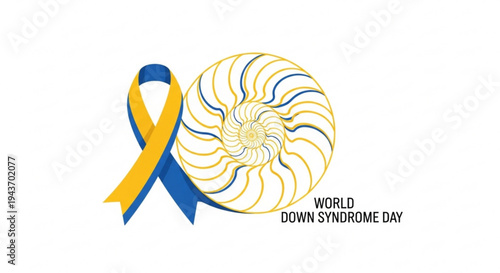 World down syndrome day awareness ribbon and nautilus shell symbol on white background