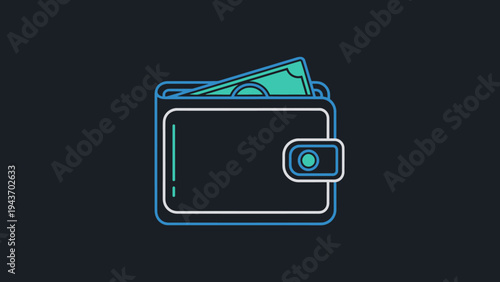 Wallet with Money Illustration Neon Style.
