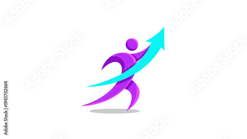 Abstract human figure with upward arrow symbolizing growth.