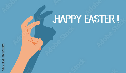 Hand Making a Shadow Rabbit Easter Card Vector Illustration. Creative design pf a bunny symbol for spring holidays 