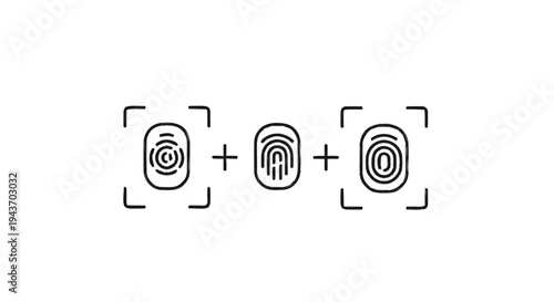 Three Fingerprint Icons Representing Biometric Identification Technology.