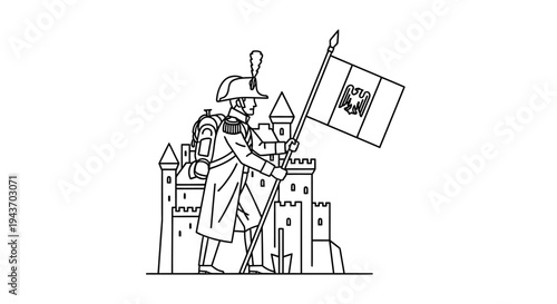 Soldier with Flag and Castle Illustration