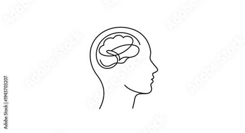 Minimalist Illustration of Human Brain Inside Head.