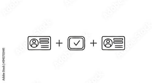 Two identification cards with a checkmark in between.