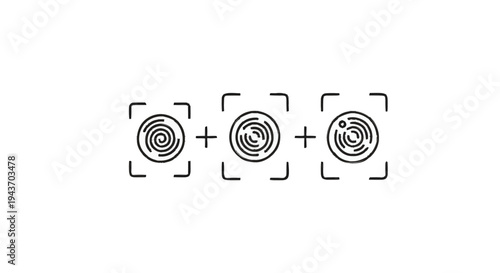 Three fingerprint icons with plus signs between them.