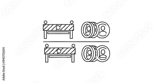 Two construction barriers and stacks of coins.