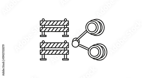 Two construction barriers connected to a share icon.