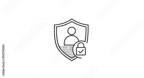 User Privacy Protection Shield with Lock and Check Mark Icon.