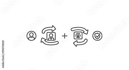 User profile data exchange and security verification icons.