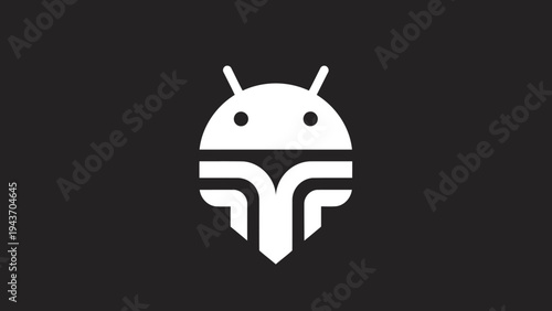 White Android Robot Logo with Futuristic Helmet Design.