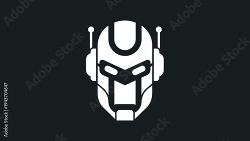 White Ant Man Helmet Icon on Black Background.