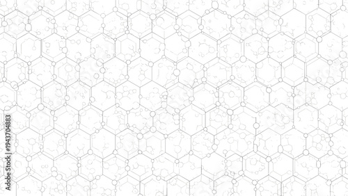 Subtle background pattern of interconnected hexagonal molecular structures in light gray representing chemistry science and technology.