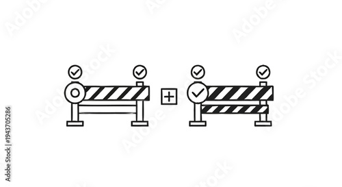 Two construction barriers with checkmarks indicating approval.