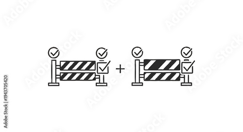 Two construction barriers with checkmarks indicating approval.