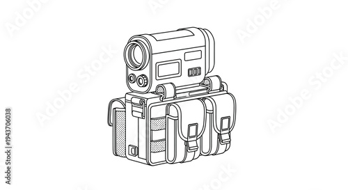 Vintage Camcorder with Pouch - Line Art Illustration
