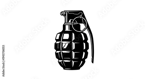 Vintage Grenade Illustration, Retro Military Explosive Device, Black and White Graphic