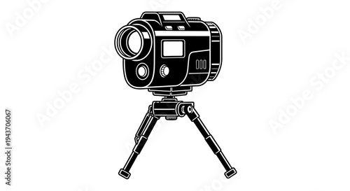 Vintage Rangefinder Camera on Tripod, Retro Photography Equipment