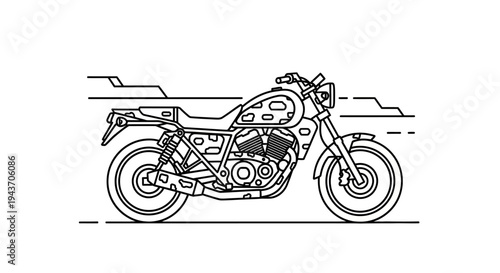 Vintage Motorcycle Line Art Illustration - Classic Cafe Racer Style