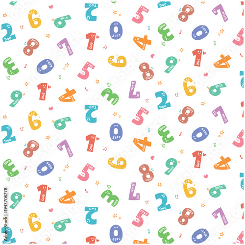 カラフルなかわいい数字のイラストの模様