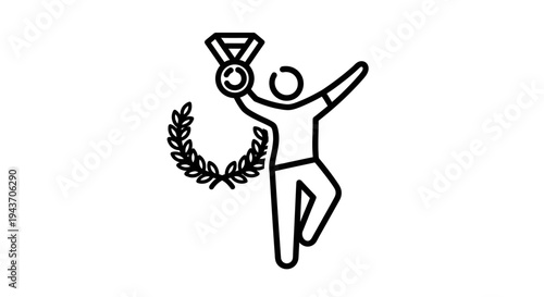 Winner holding medal and laurel wreath, celebrating victory and achievement