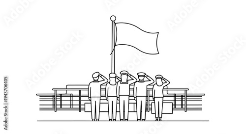 Soldiers Saluting Flagpole on Memorial Day, Veterans Day, Patriotism, Military Ceremony